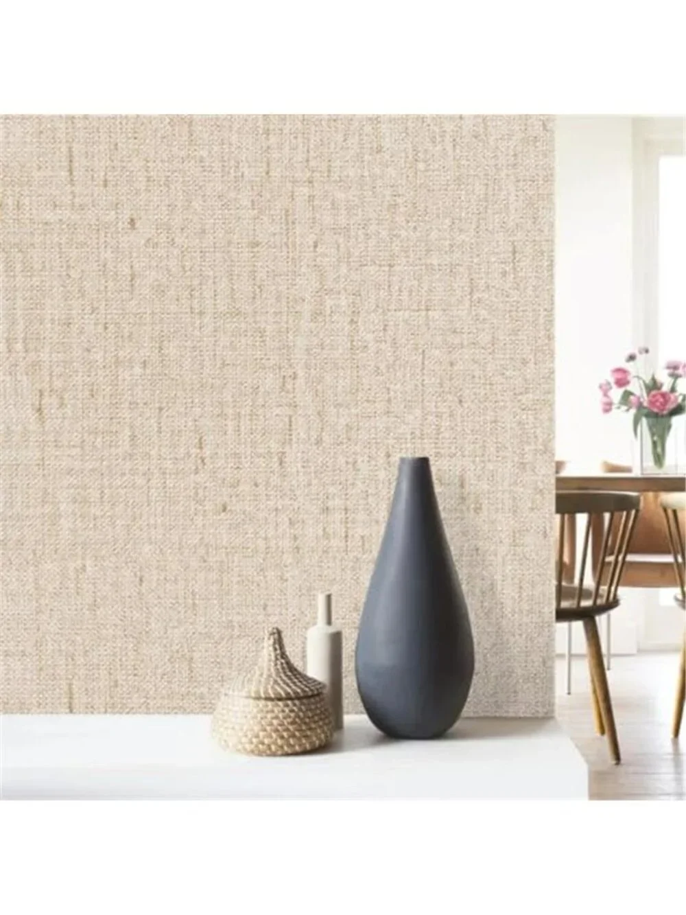 Beige Grasscloth Peel and Stick Wallpaper Textured Contact Paper 15.7
